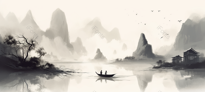 复古色调中国风风景水墨画,插画/手绘图,插画/手绘图库,插画/手绘图下载,插画/手绘